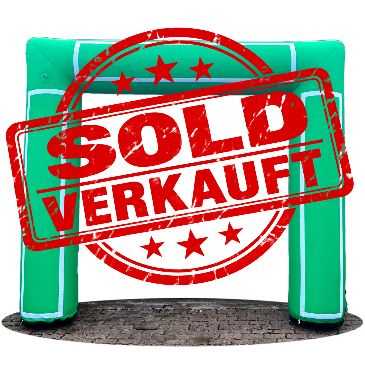 B-ware treasure trove SALE Inflatable24.com XhibArch 90 ° corners 235 cm w x 250 cm h + Ø 60 cm, green with velcro frames for banners ca. 50*235 cm, no T-feet by Inflatable24.com