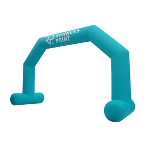 B-ware treasure trove SALE Inflatable24.com EasyArch 45° corners 620 cm w x 410 cm h + Ø 90 cm, turquoise with white Logo (must be covered) on top beam, with T-feet and internal blower by Inflatable24.com
